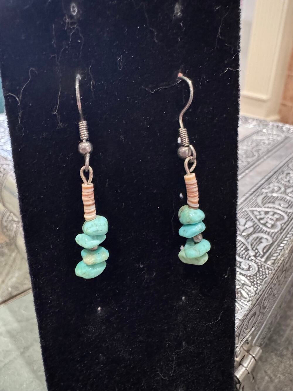 Vintage Genuine Turquoise Chip Dangle Earrings